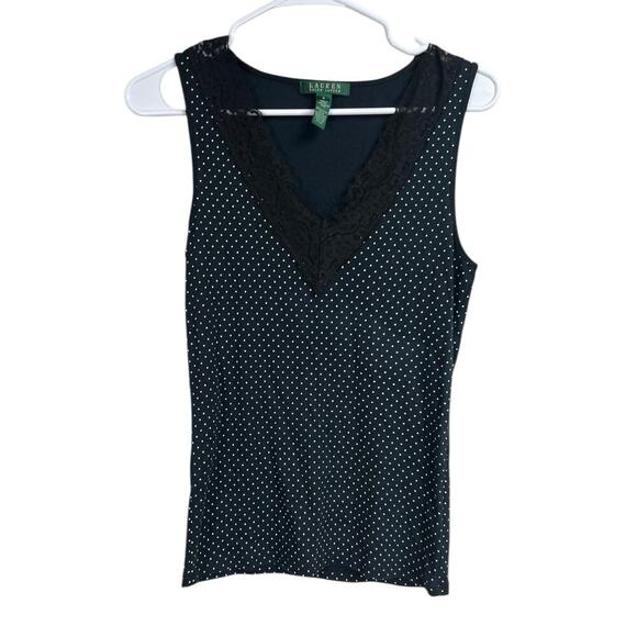 Lauren Ralph Lauren Sleeveless Tank Top Cami Lace V-Neck Polka Dots Small - Picture 1 of 6